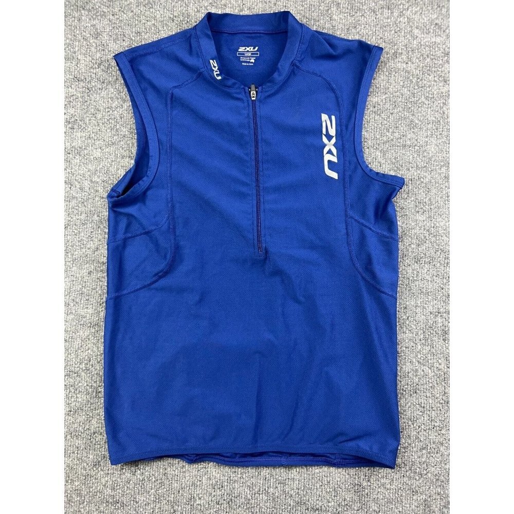 ZXU Shirt Women's Large Blue 1/2 Zip Cycling Sleeveless Rear Pocket